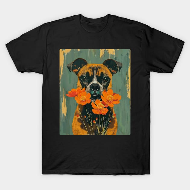 Boxer Dog Flowers Photo Art Design For Dog Onwer T-Shirt by karishmamakeia